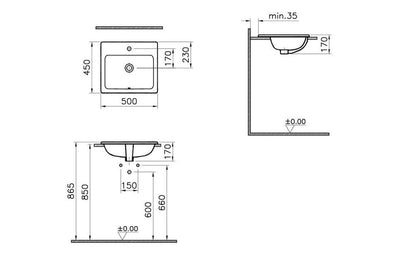 VitrA S20 550x445mm 2TH Semi Recessed Basin - White VTPB1294