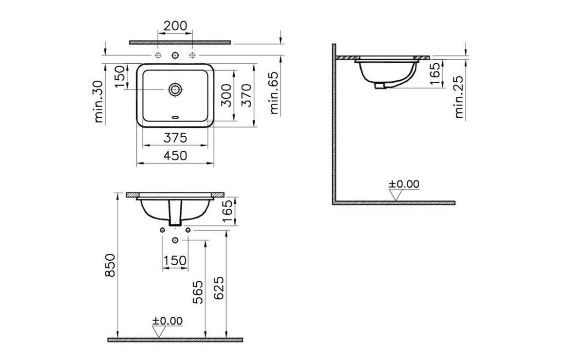 VitrA S20 450x370mm 0TH Undercounter Basin - White VTPB0008