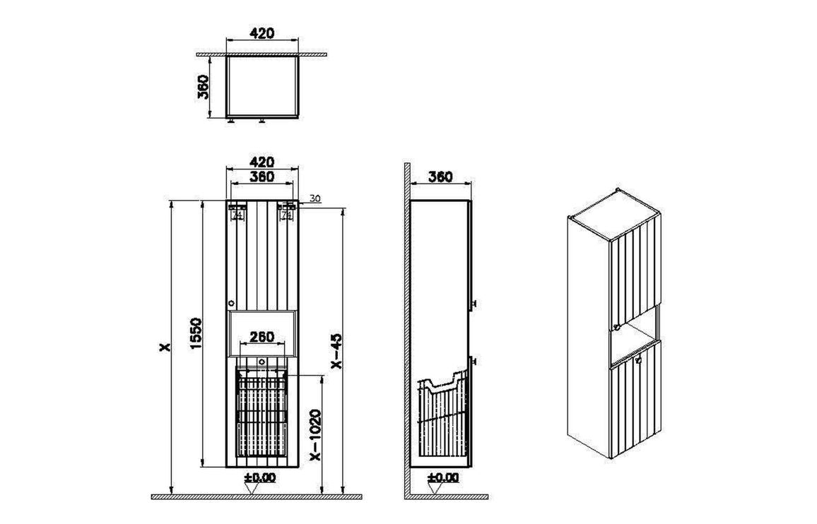 VitrA Root Groove 40cm 2 Door Semi-Tall Unit w/Laundry Basket (RH Hinge) - Matt Fjord Green VTFT1560