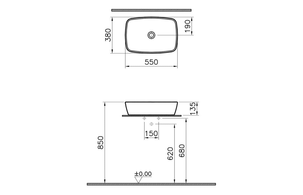 VitrA Shift 545x375mm 0TH Basin (No Overflow) - White VTPB0022