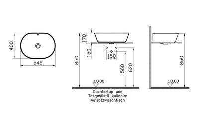 VitrA Geo 545x400mm 0TH Basin w/Overflow - White VTPB0010