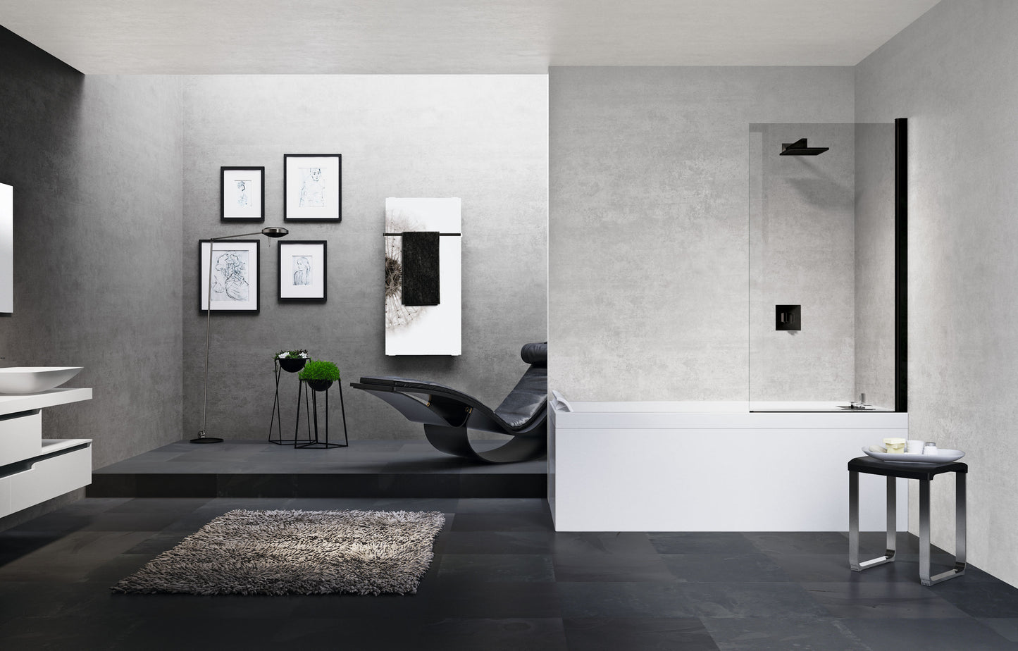 Novellini Young 900mm 2.0 1V Bath Screen with Full Pivoting Door Black