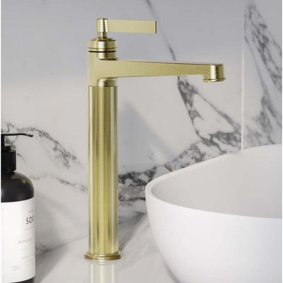 Abbey Brushed Gold Tall Ribbed Basin Tap N23