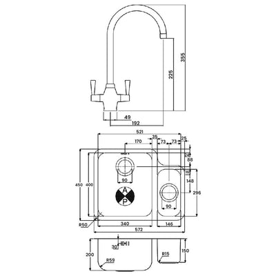 Abode Matrix 1.5 LH Bowl Undermount Kitchen Sink with Astral Sink Tap 572mm L x 450mm W - Stainless Steel