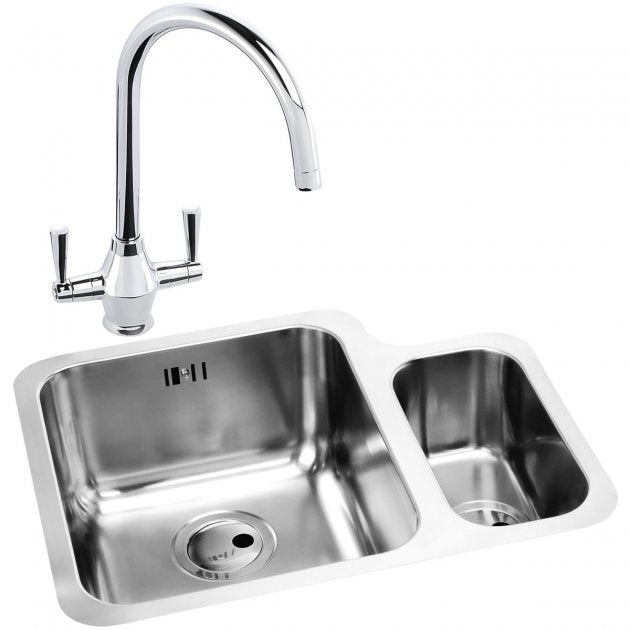 Abode Matrix 1.5 LH Bowl Undermount Kitchen Sink with Astral Sink Tap 572mm L x 450mm W - Stainless Steel
