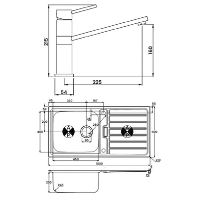 Abode Neron 1.0 Bowl Inset Kitchen Sink with Specto Sink Tap 1000mm L x 500mm W - Stainless Steel
