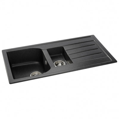 Abode Oriel 1.5 Bowl Granite Inset Kitchen Sink with Atlas Sink Tap 950mm L x 480mm W - Black
