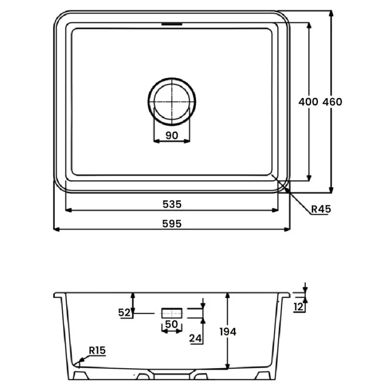 Abode Sandon 1.0 Bowl Ceramic Kitchen Sink 595mm L x 460mm W - White