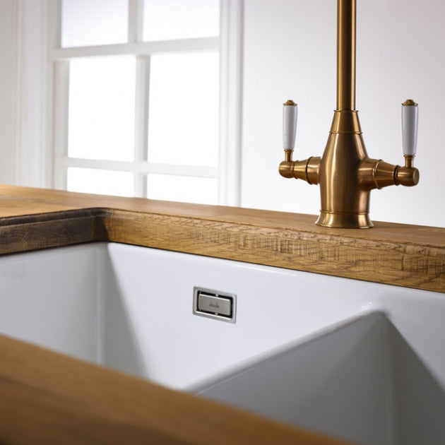 Abode Sandon 1.5 Bowl Ceramic Kitchen Sink 595mm L x 460mm W - White