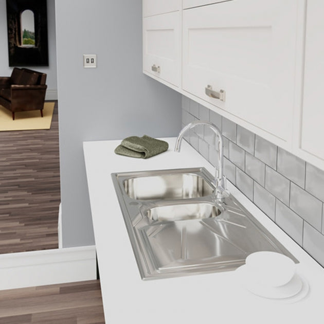 Abode Trydent 1.5 Bowl Inset Kitchen Sink with Atlas Sink Tap 1000mm L x 500mm W - Stainless Steel