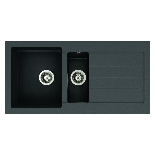Abode Xcite 1.5 Bowl Granite Kitchen Sink with Astral Sink Tap 1000mm L x 500mm W - Black Metallic