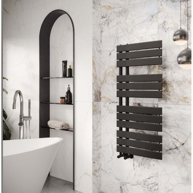 Alpha Matt Black Heated Towel Rail - 1080x550mm
