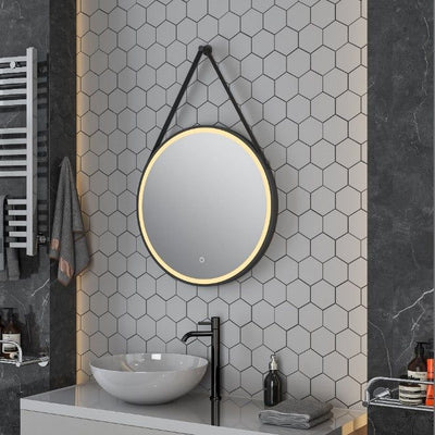 Beatrice Matt Black Round LED Mirror with Belt Strap 800mm - N23