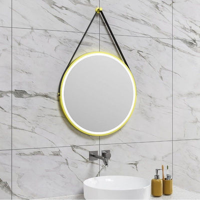 Beatrice Brushed Gold Round LED Mirror with Belt Strap 800mm - N23