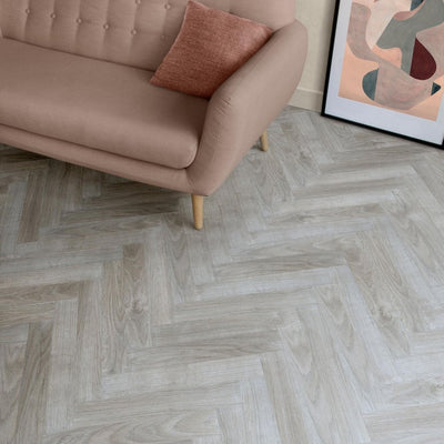 Berry Alloc Laminate Flooring - Chateau + Herringbone - Java Light Grey - 8mm x 84mm x 504mm
