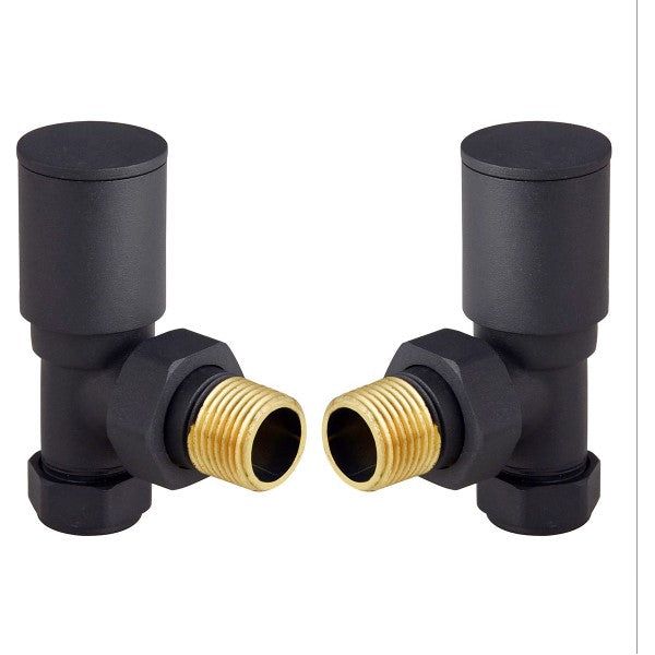 Round Black Angled Pair of Radiator Valves