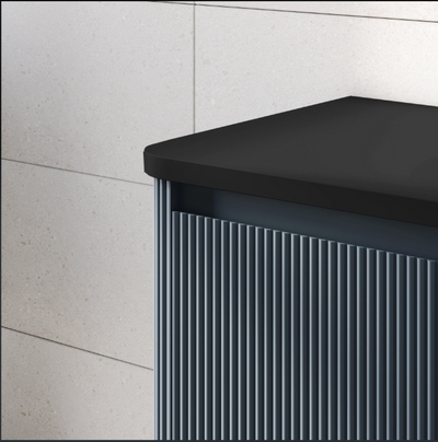 Jack 800mm Ribbed Floorstanding Vanity Unit with Doors in Blue with Black Worktop N23
