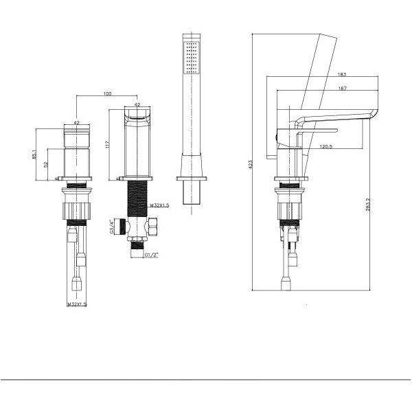 Liberty 3 Hole Deck Mounted Bath Shower Mixer Tap