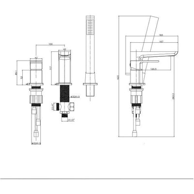 Liberty 3 Hole Deck Mounted Bath Shower Mixer Tap