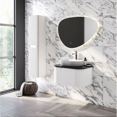 Eagle 750mm Ribbed Wall Hung Matt White Vanity Unit & Black Worktop N23