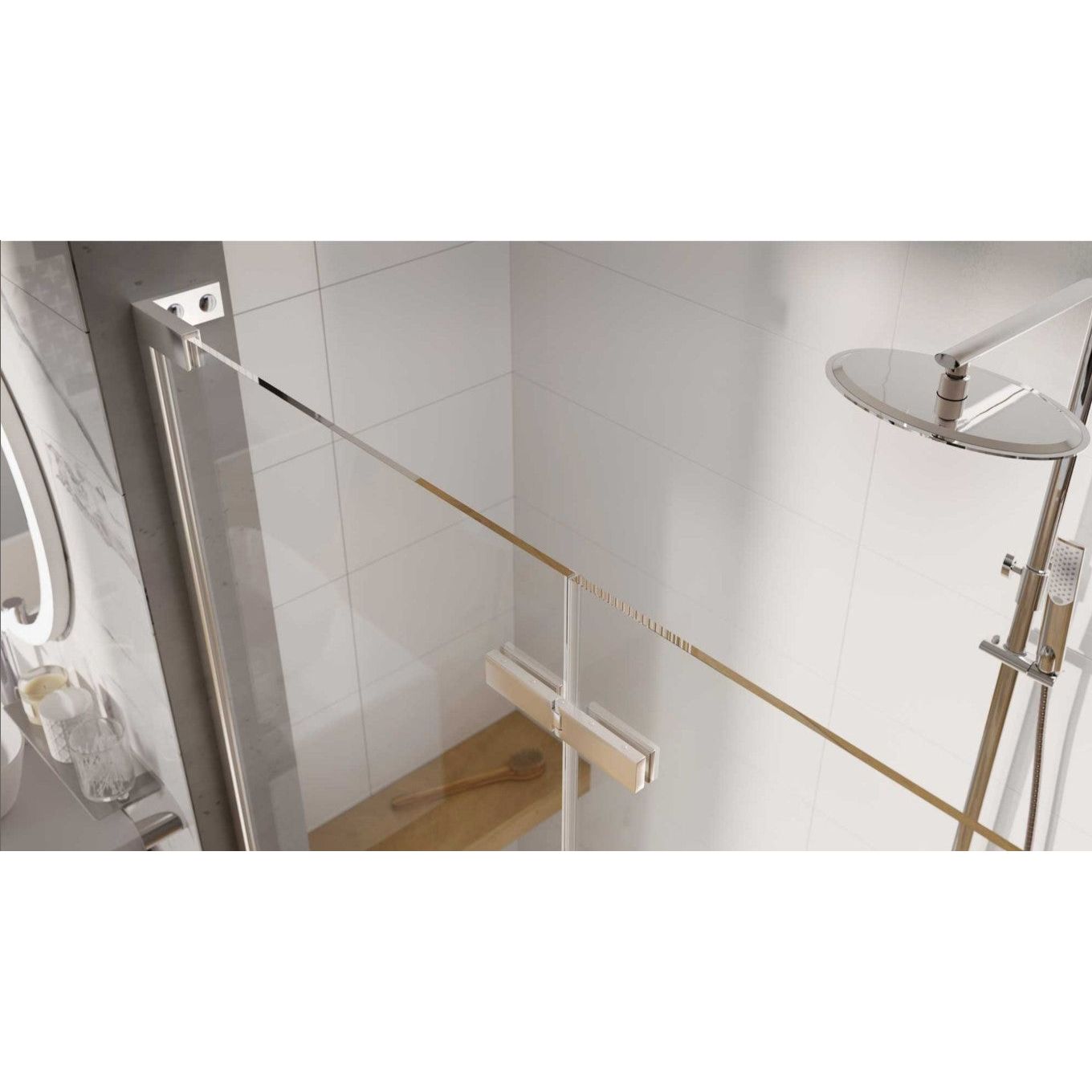 Evelyn 1000mm Hinged Shower Door with Fixed Panel