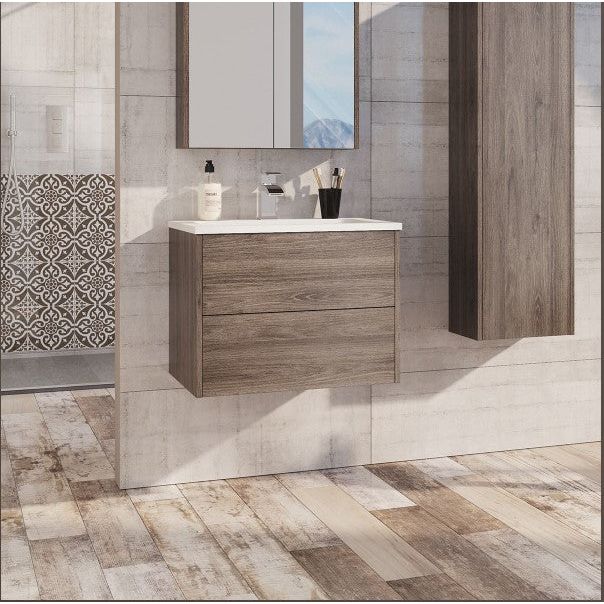 Deane 600mm Wall Hung Vanity Unit in Grey Linear