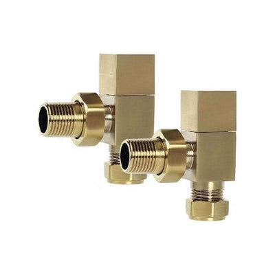 Square Brushed Gold Angled Pair of Radiator Valves