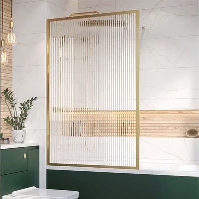 Hopper Brushed Gold Frame Bath Screen - Fluted Glass