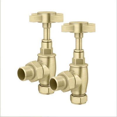 Crosshead Brushed Gold Angled Pair of Radiator Valves