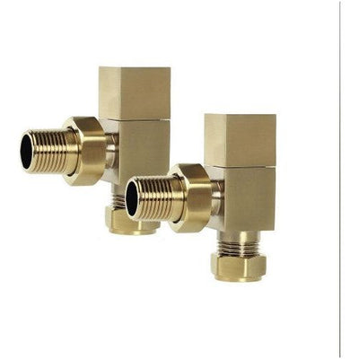 Square Brushed Gold Straight Pair of Radiator Valves