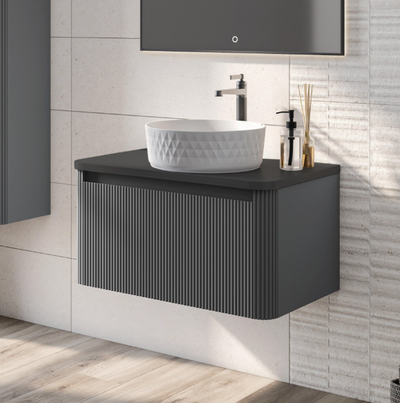 Jack 600mm Ribbed Wall Hung Vanity Unit in Charcoal with Black Worktop N23