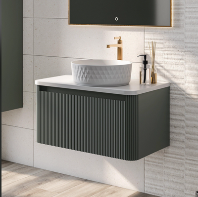 Jack 600mm Ribbed Wall Hung Vanity Unit in Green with White Worktop N23