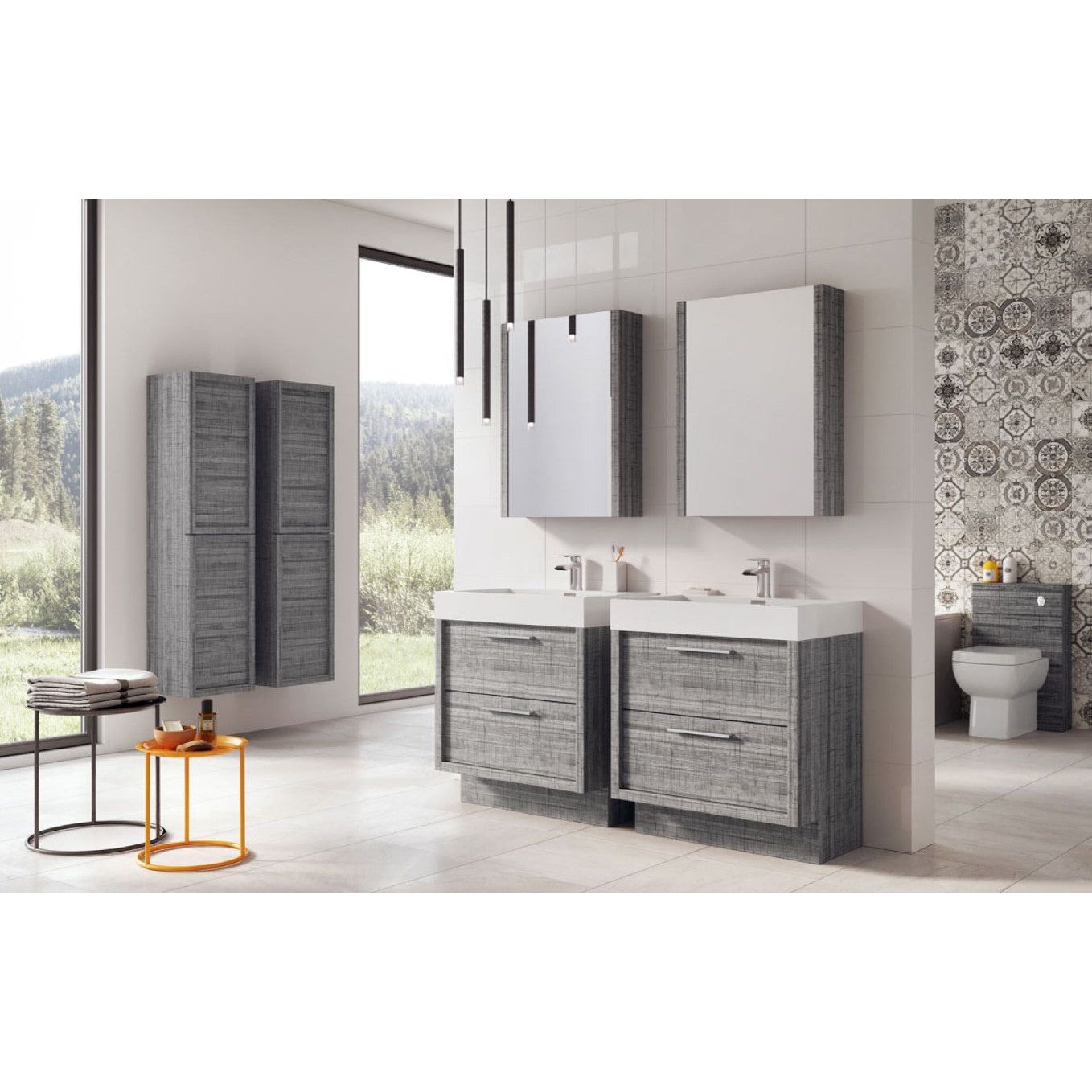 Hermoine 600mm Floor Standing Vanity Unit & Basin - Grey Ash