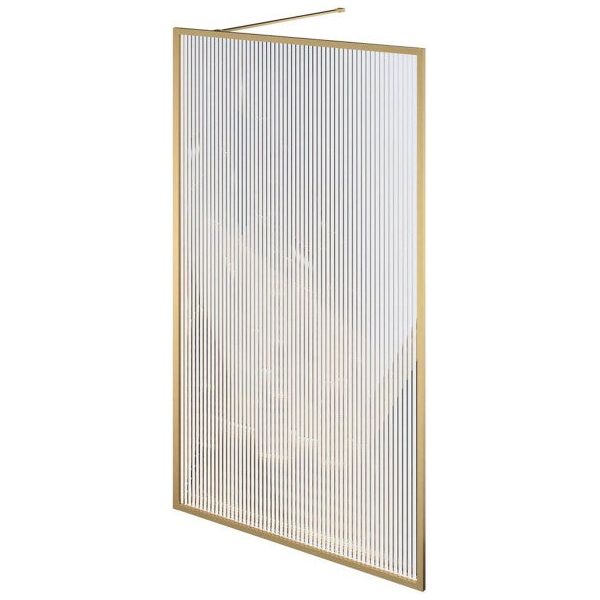 Hopper Brushed Gold Frame Shower Screen - Fluted Glass 980mm