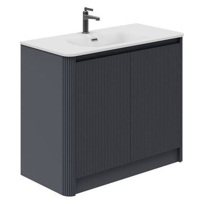 Jack 1000mm Ribbed Floorstanding Vanity Unit with Doors in Charcoal with White Worktop N23