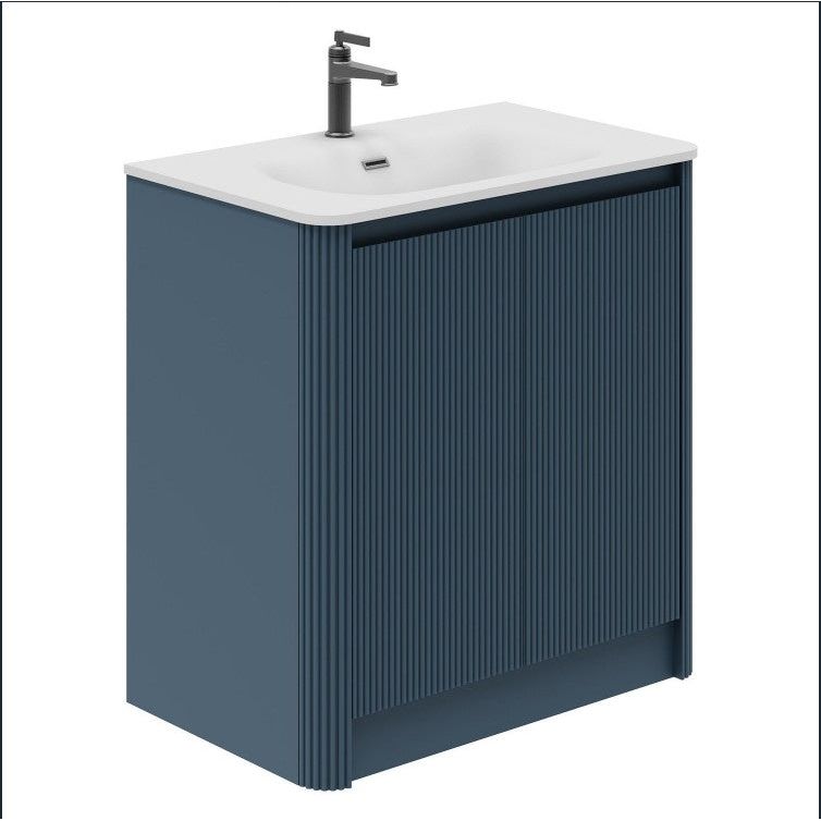 Jack 800mm Ribbed Floorstanding Vanity Unit with Doors in Blue with Gloss White Ceramic Basin N24