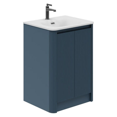 Jack 600mm Ribbed Floorstanding Vanity Unit with Doors in Blue with White Worktop N23