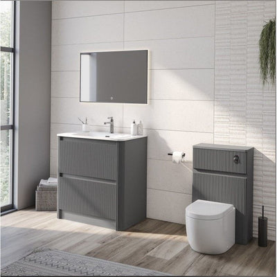Jack 800mm Ribbed Floorstanding Vanity Unit with Drawers in Charcoal with White Basin N23