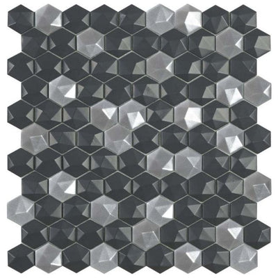 Leona Hexagon Matt Black Mix Mosaic - 300x300mm