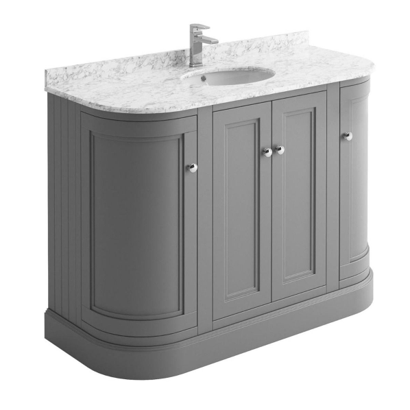 Louise 1200mm Curved Floor Standing Vanity Unit in Matt Light Grey with Worktop and Ceramic Basin