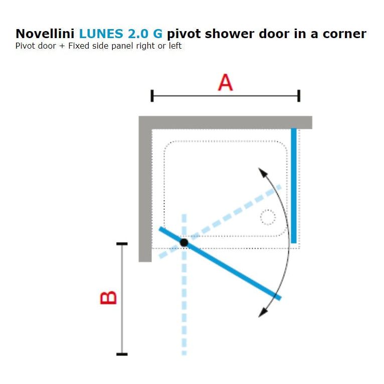 Novellini LUNES 2.0 G Pivot shower door in Matt Silver