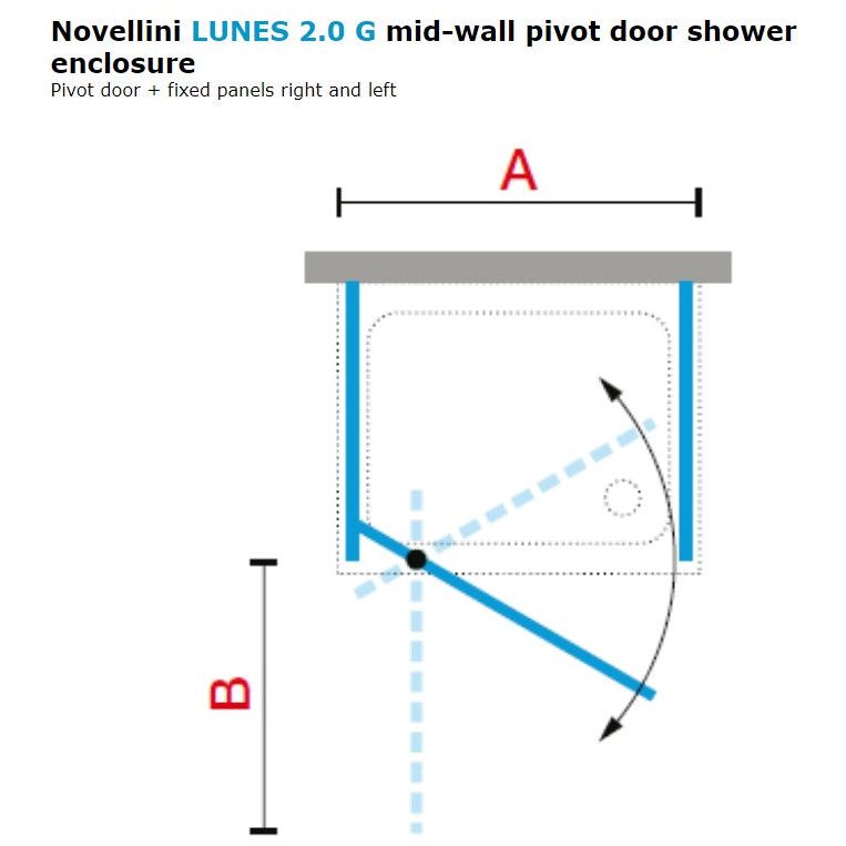 Novellini LUNES 2.0 G Pivot shower door in Chrome