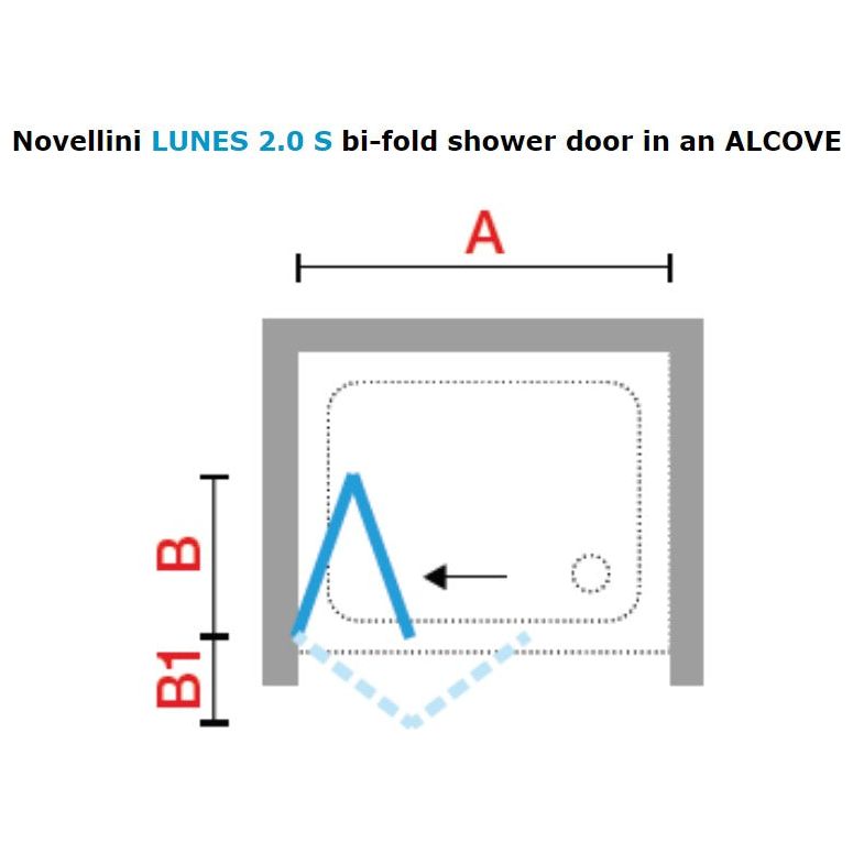 Novellini LUNES 2.0 S bi-folding shower door In Chrome