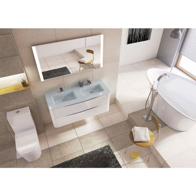 Montana 1200mm Wall Hung Vanity Unit in Gloss White & White Glass Basin