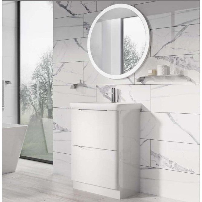 Montana 600mm Floorstanding Vanity Unit in Gloss White & Link Resin Basin