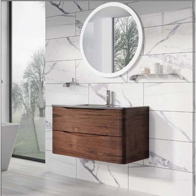 Montana 900mm Wall Hung Vanity Unit in Rosewood & Grey Glass Basin