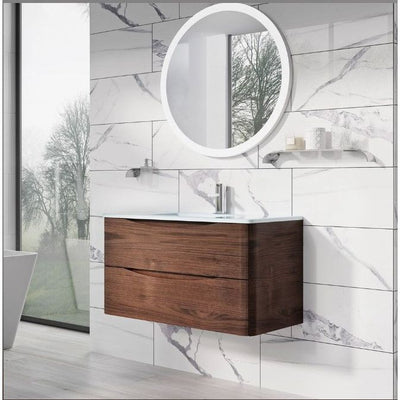 Montana 900mm Wall Hung Vanity Unit in Rosewood & White Glass Basin