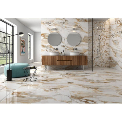 Nome Beige Marble Gloss Porcelain Tile – 600x600mm