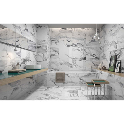 Nome White Marble Gloss Porcelain Tile – 600x600mm