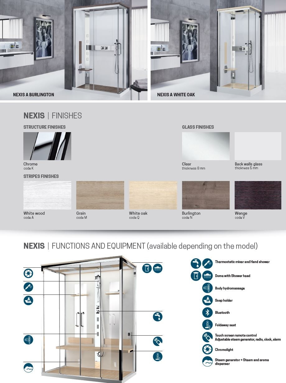 Novellini - NEXIS DUAL - Multifunction Complete Steam Cubicle, 2 Sliding Doors + 2 Fixed Panels In Line